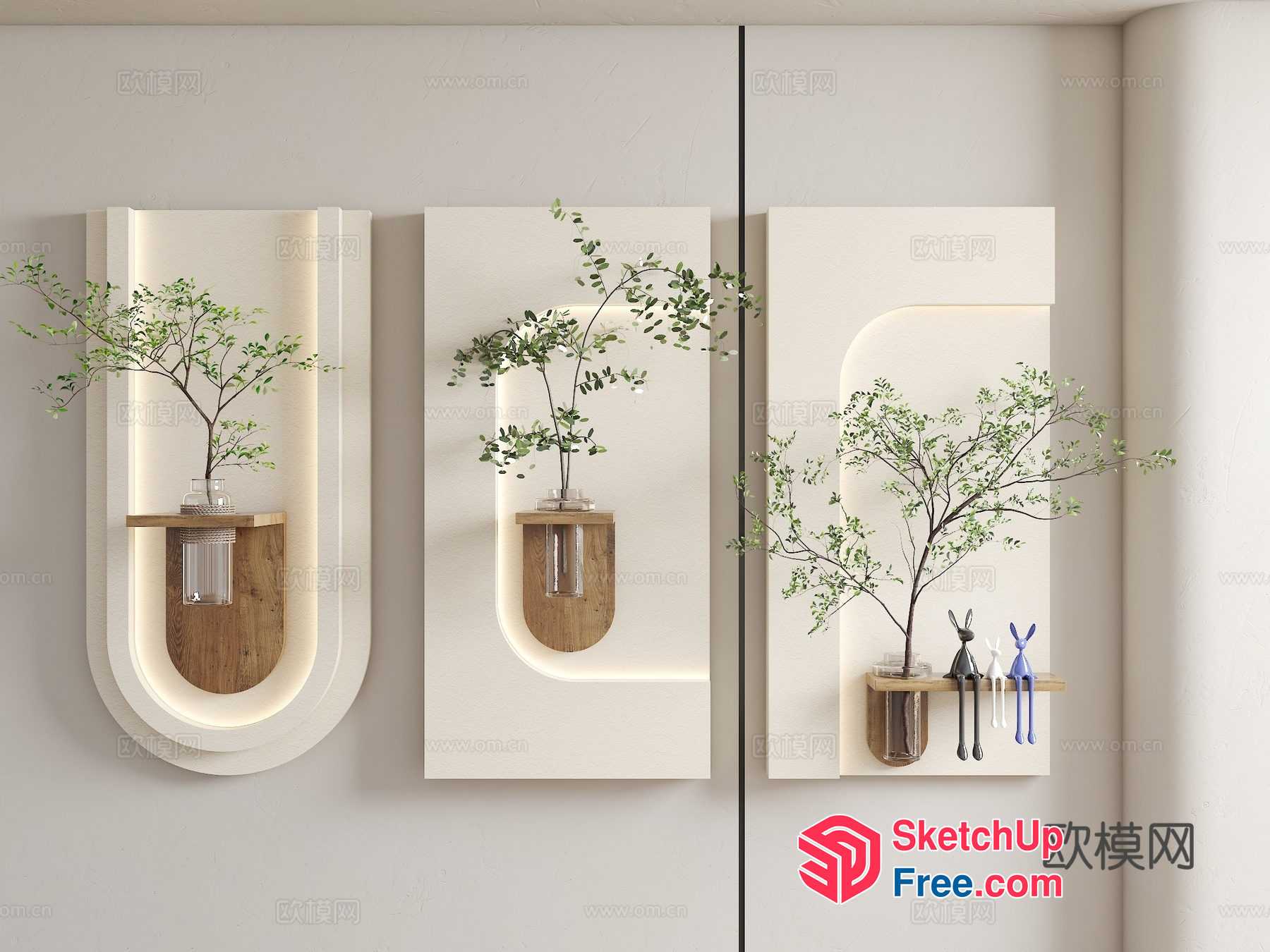 Minimalist Wall Decor With Potted Plants And Wooden Accents 3D SketchUp File