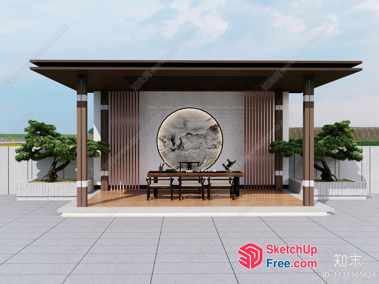 Elegant Outdoor Pavilion With Asian-Inspired Decor 3D SketchUp File