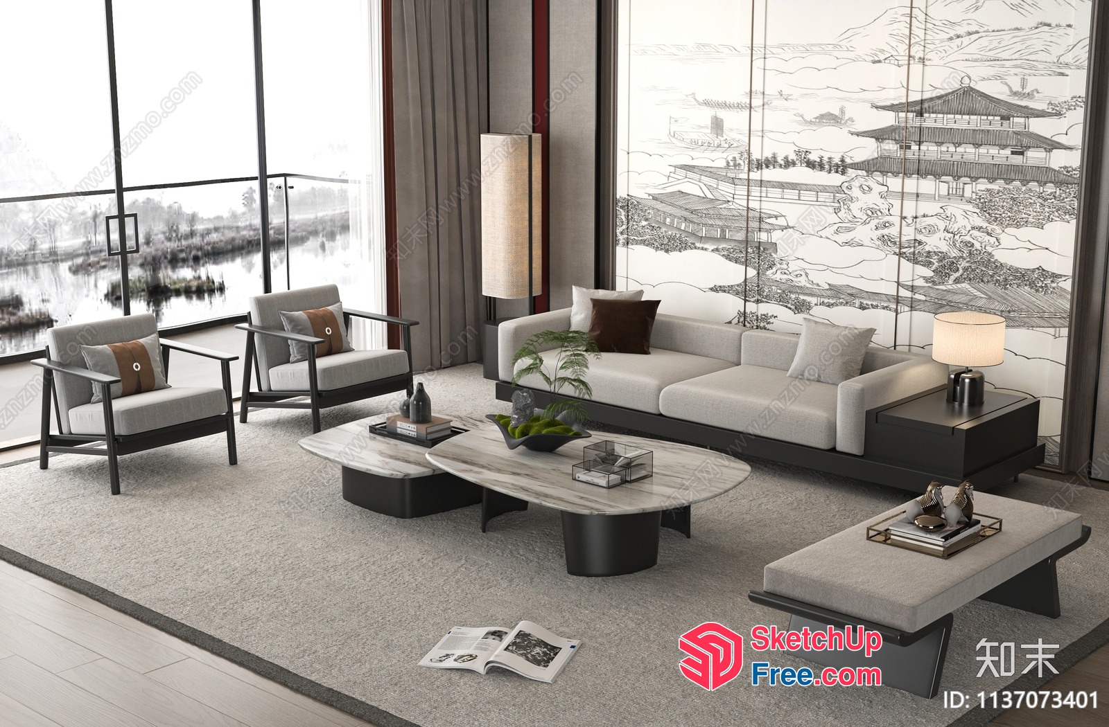 Modern Japanese-Style Living Room With Minimalist Decor 3D SketchUp File