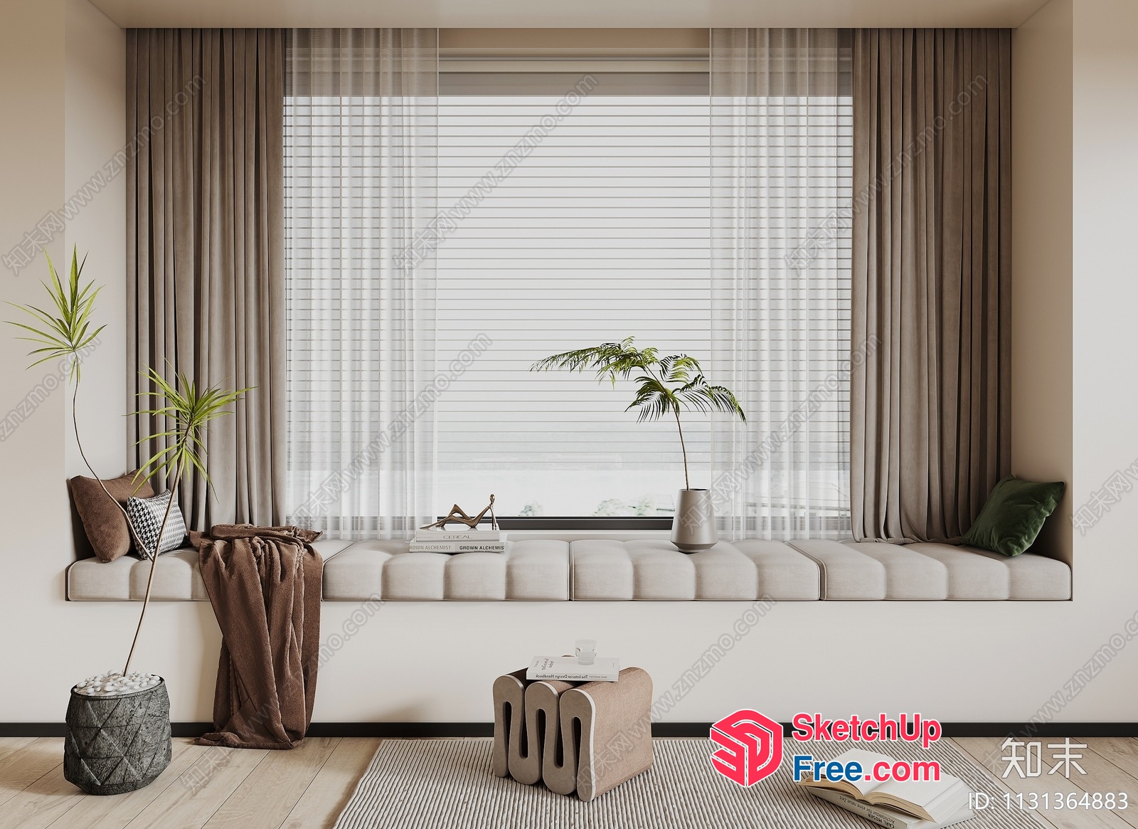 Modern Minimalist Living Room With Large Window 3D SketchUp File