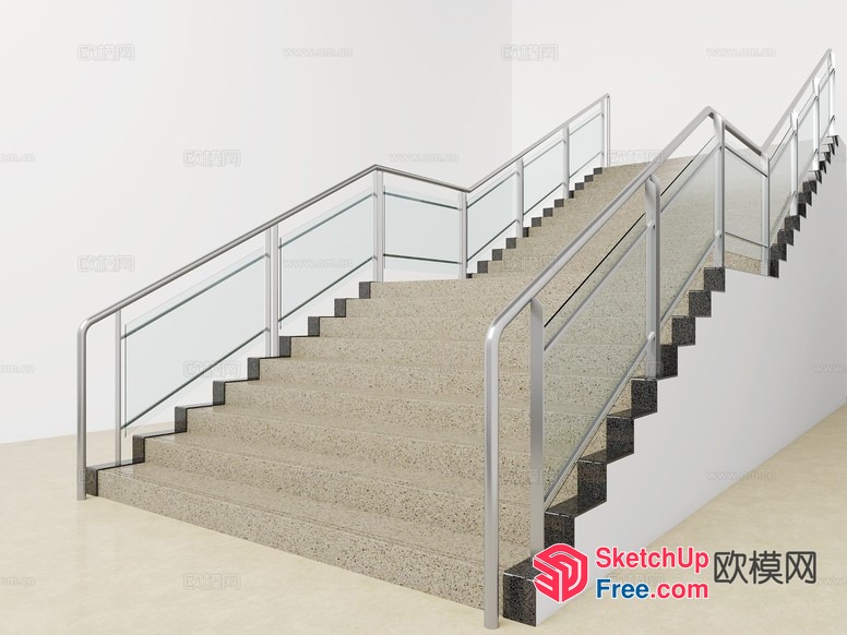 Modern Staircase With Glass Railings 3D SketchUp File