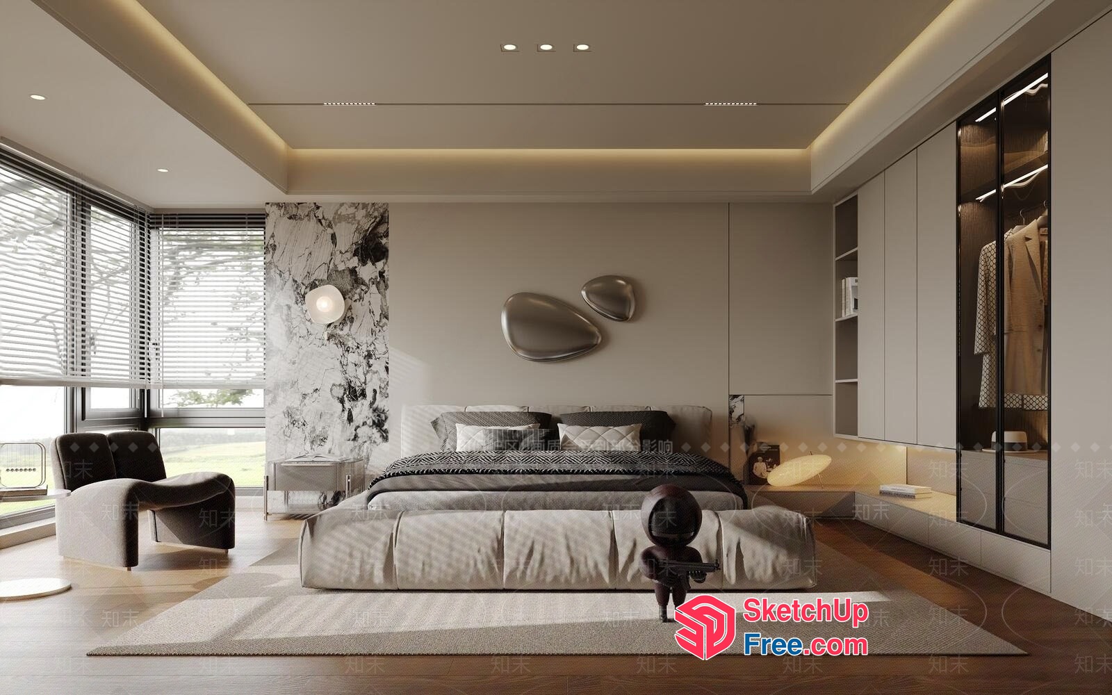 Modern Luxury Bedroom With Sleek Furniture And Natural Light 3D SketchUp File