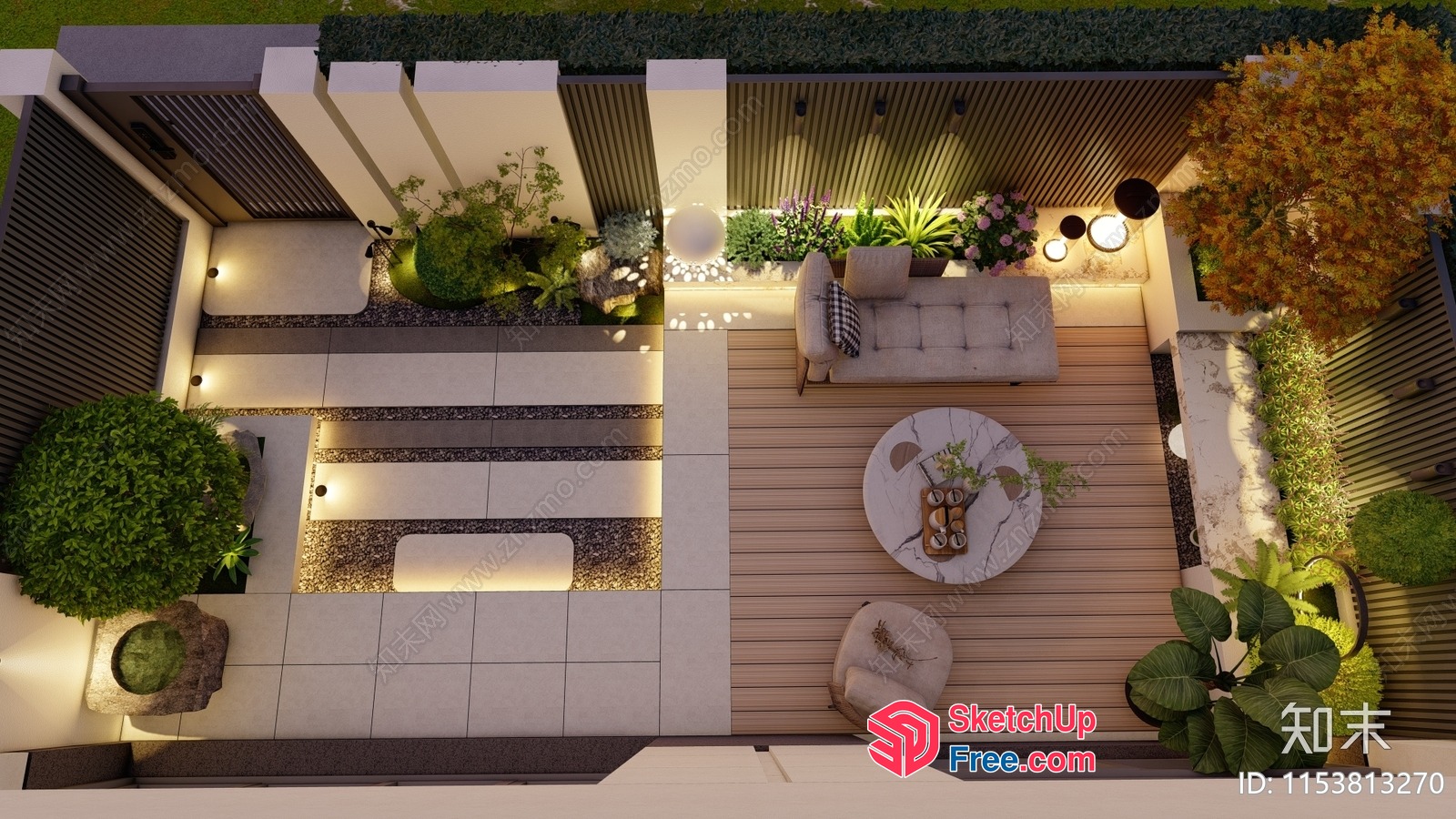 Modern Outdoor Patio With Elegant Furniture And Lighting 3D SketchUp File