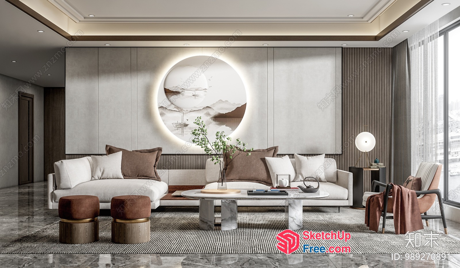 Modern Minimalist Japanese-Inspired Living Room Decor 3D SketchUp File