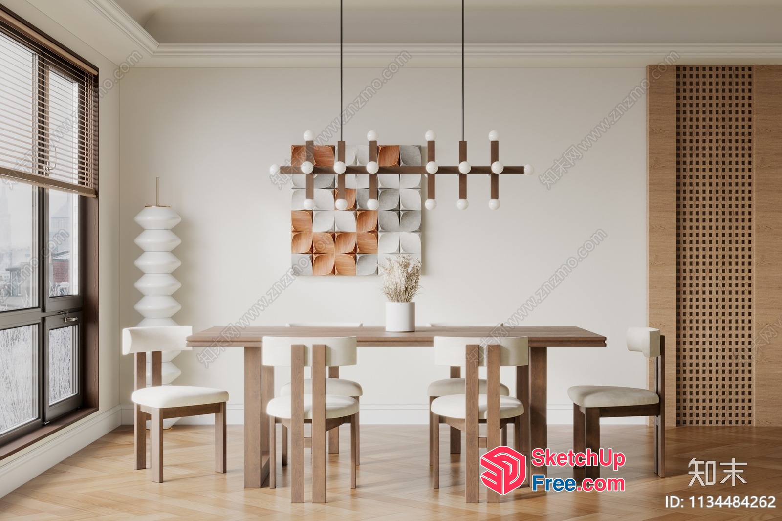 Minimalist Nordic Style Dining Room With Elegant Light Fixture 3D SketchUp File