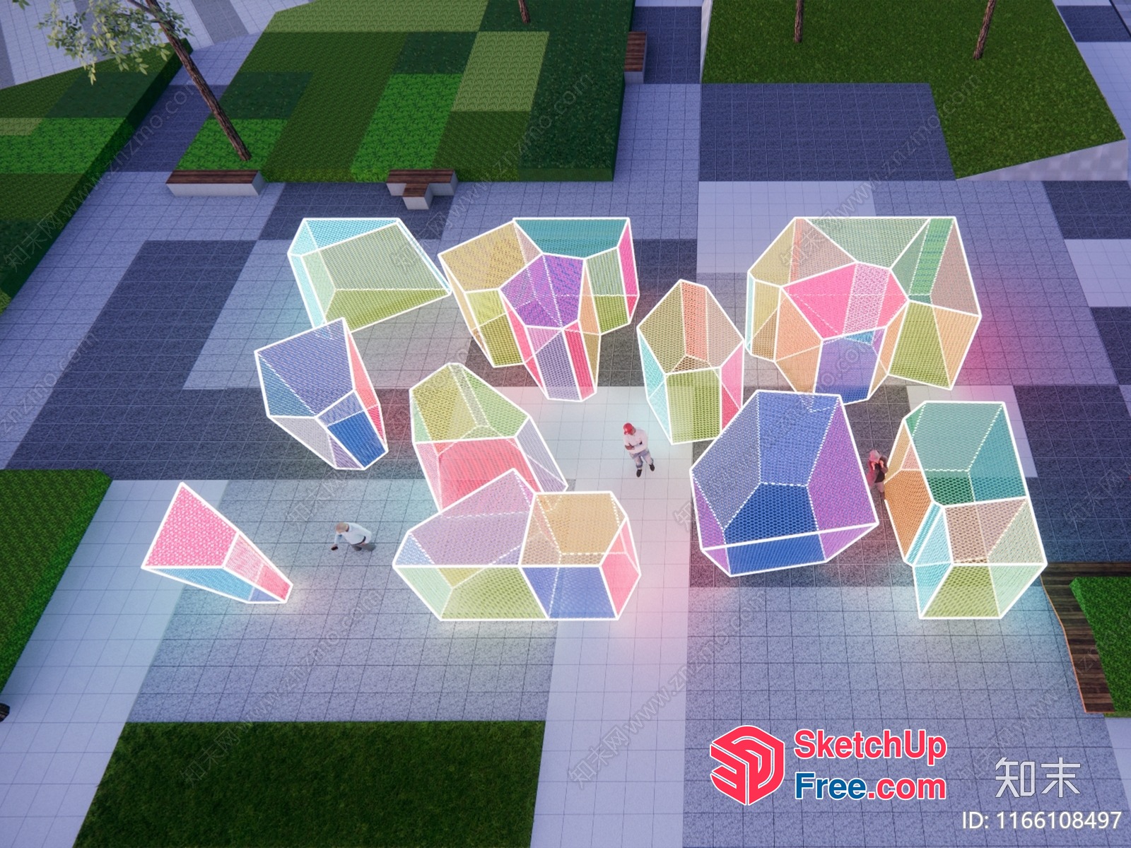 Colorful Geometric Sculpture Installation 3D SketchUp File