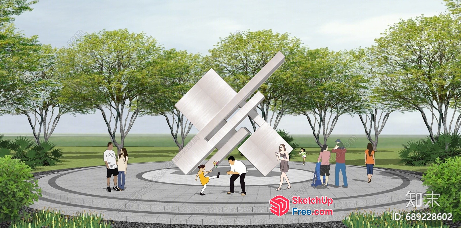 People Enjoying Outdoor Sculpture In Serene Park Setting 3D SketchUp File