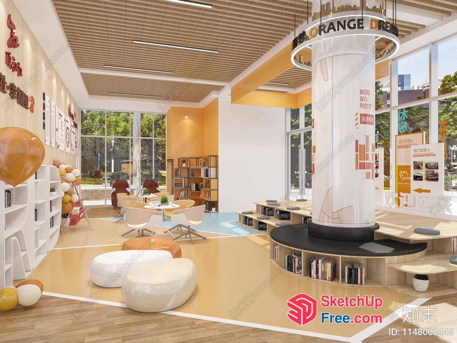Modern Library Interior With Natural Light 3D SketchUp File