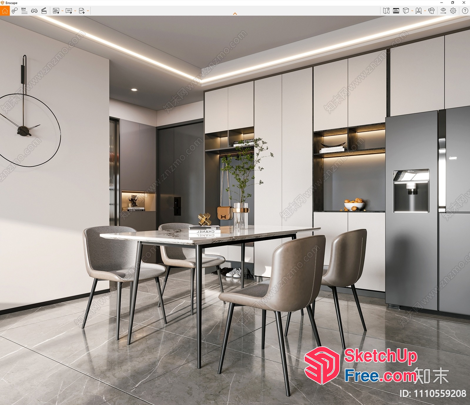 Modern Minimalist Interior Dining Room With Sleek Furniture 3D SketchUp File