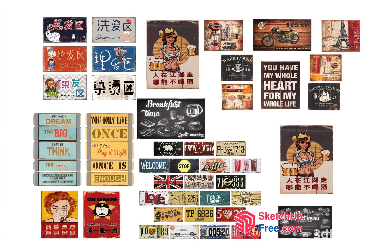 A Collection Of Vintage-Style Signs And Posters 3D SketchUp File