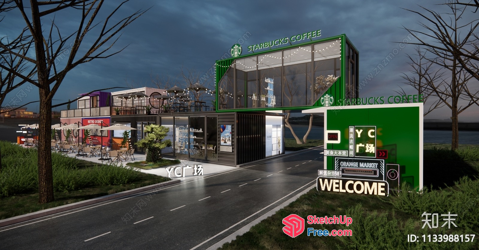 Starbucks Coffee Shop In A Commercial Street Setting 3D SketchUp File