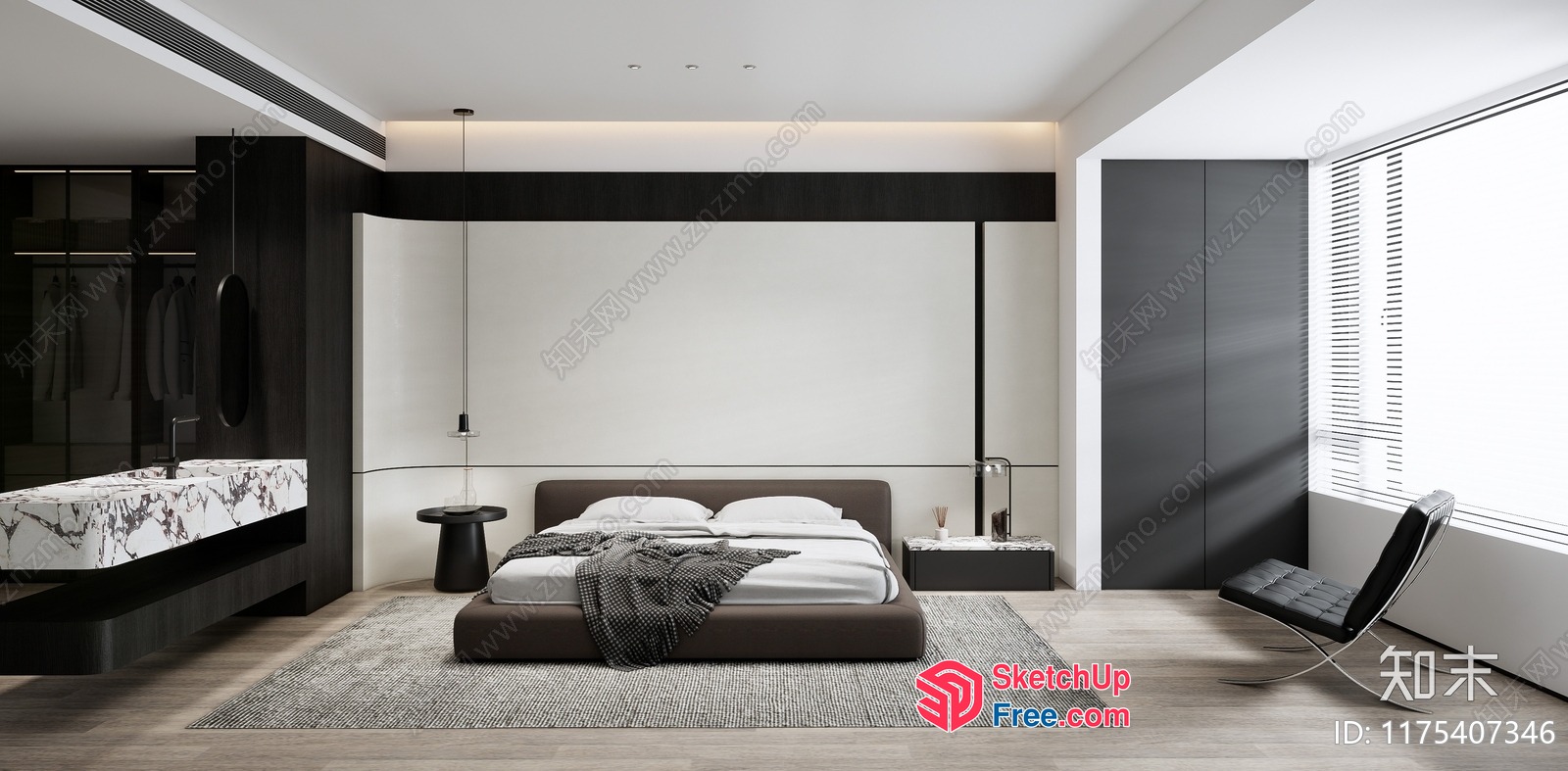 Modern Bedroom Interior With Dark Wood Accents 3D SketchUp File
