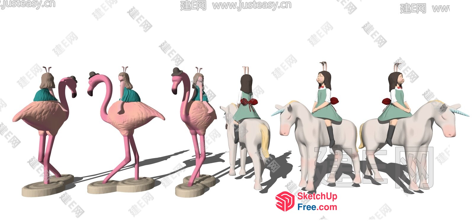 Cartoon Girls Riding Unusual Animals 3D SketchUp File