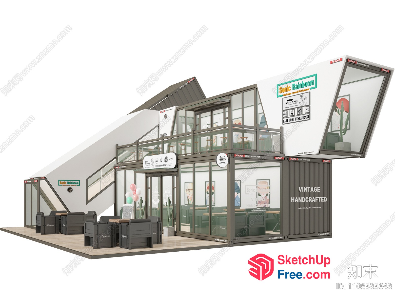 Modern Restaurant With Glass Walls And Vintage Decor 3D SketchUp File