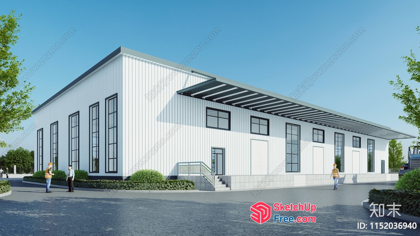 Modern Industrial Building Exterior 3D SketchUp File