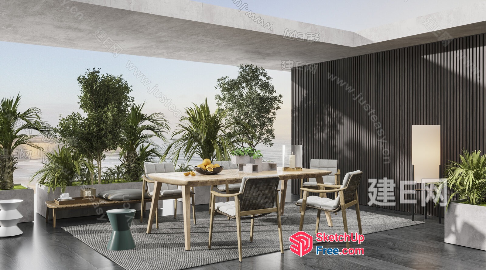 Contemporary Balcony With Modern Furniture And Plants 3D SketchUp File