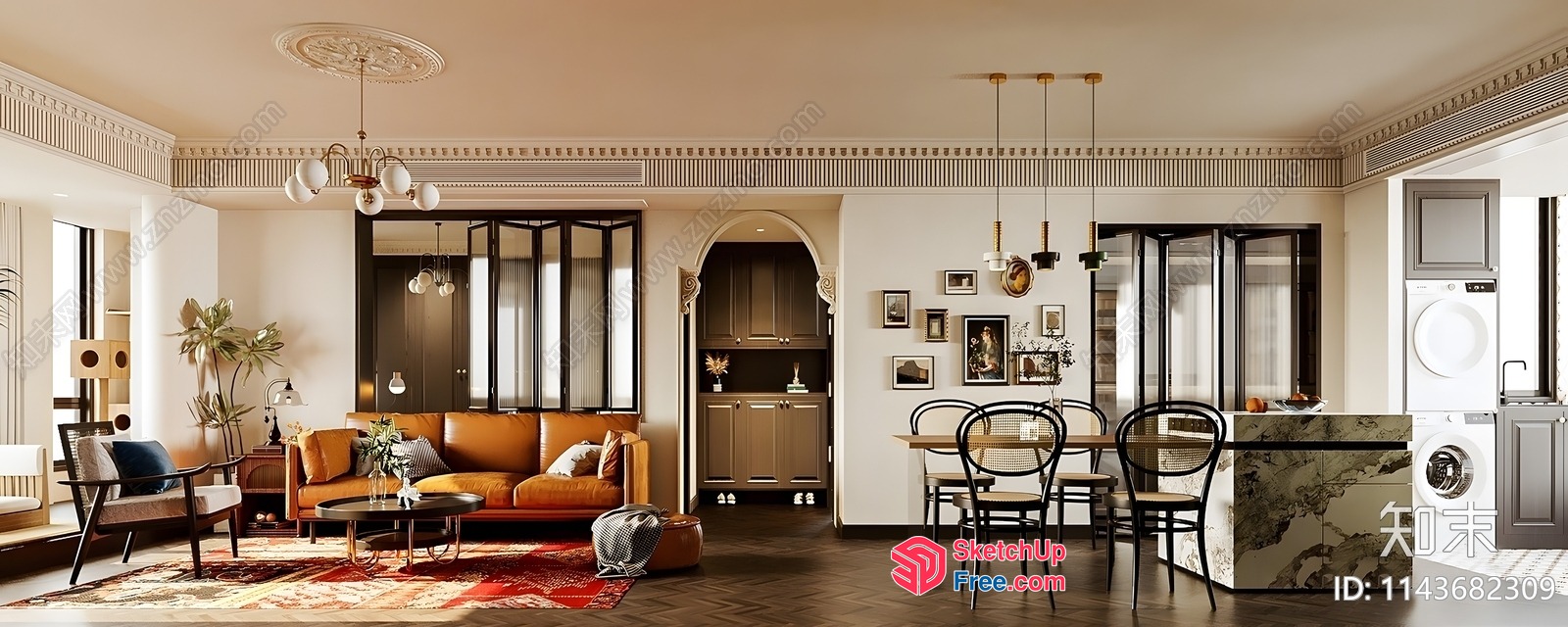 Modern European-Style Living Room With Brown And White Color Scheme 3D SketchUp File