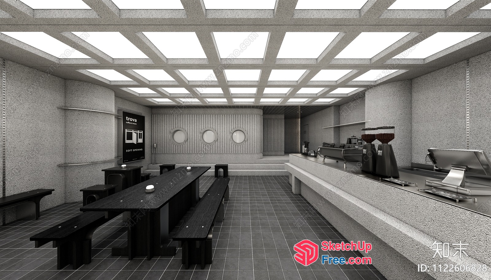 Modern Minimalist Restaurant Interior With Sleek Furniture 3D SketchUp File