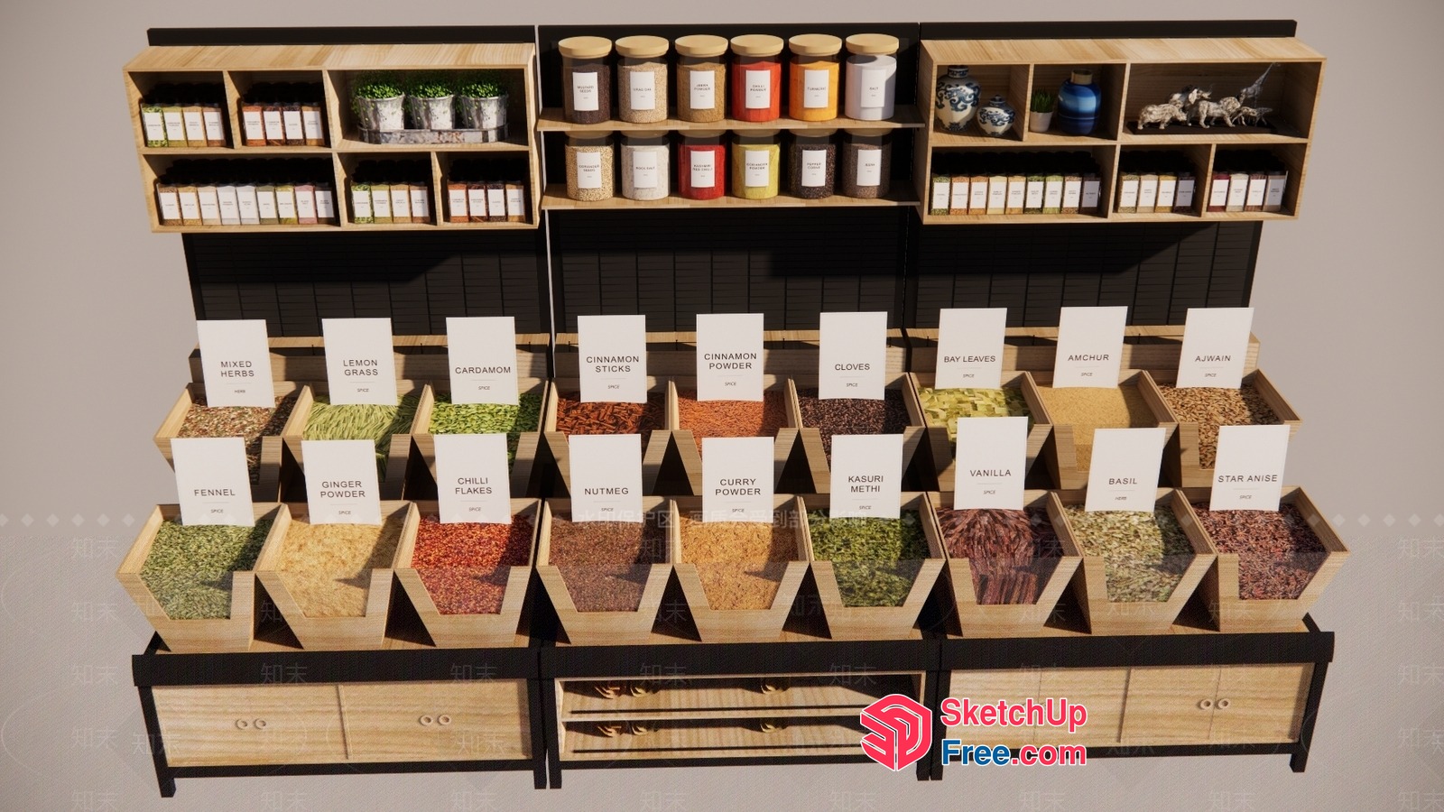 Modern Minimalist Wooden Spice Rack 3D SketchUp File