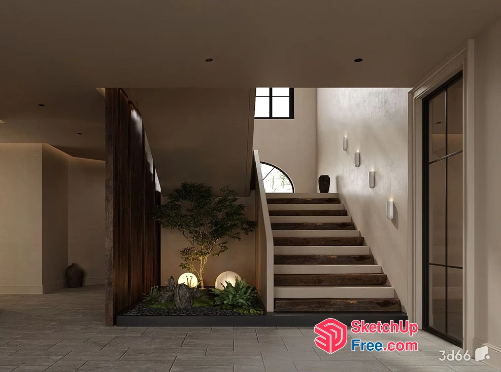 Modern Staircase With Japanese-Inspired Decor 3D SketchUp File