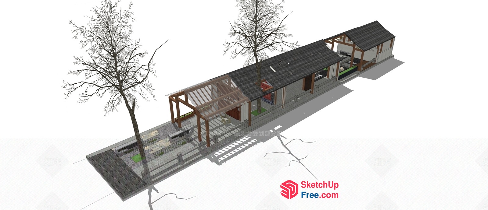 3D Model Of A Modern House With A Large Deck And Trees 3D SketchUp File