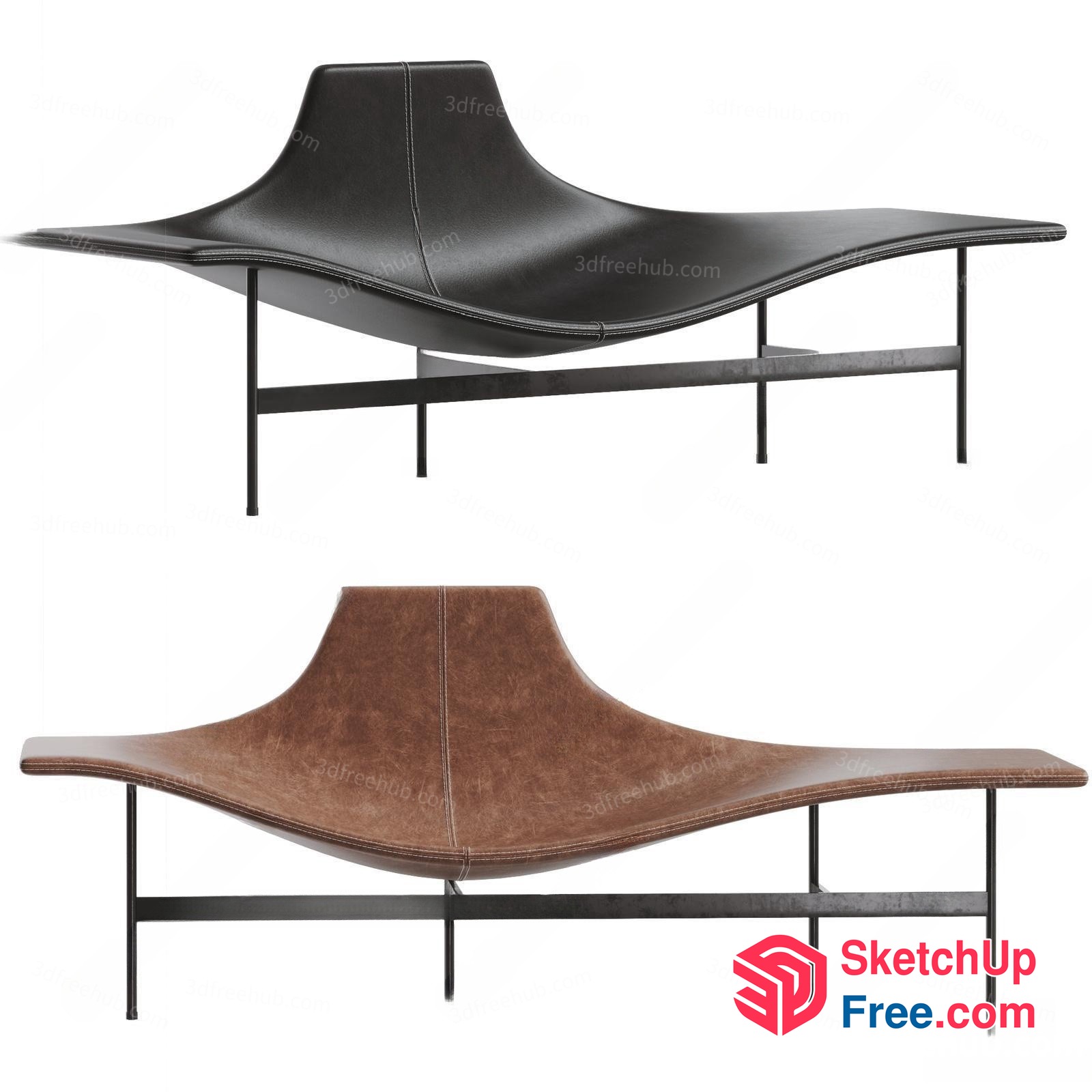 Curved Leather Sofa With Metal Frame 3D SketchUp File