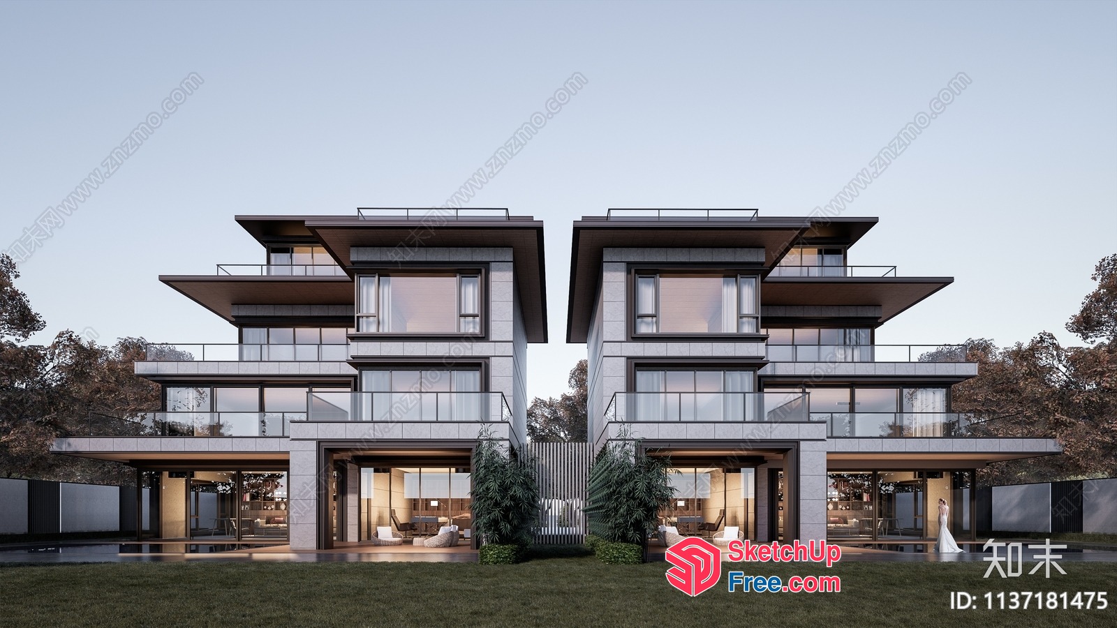 Modern Villa Twin House Exterior 3D SketchUp File