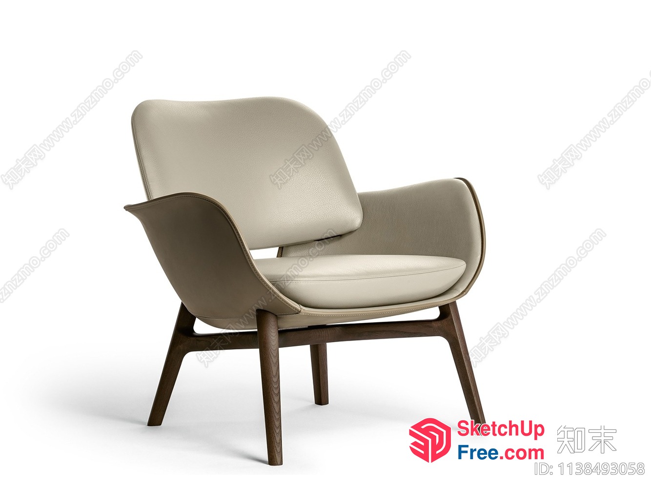 Modern Japanese Style Armchair With Creamy Upholstery 3D SketchUp File