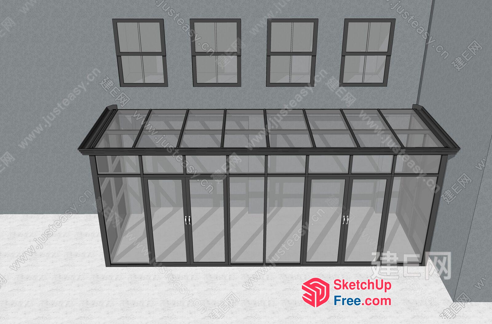 Large Glass Partition Wall With Windows 3D SketchUp File