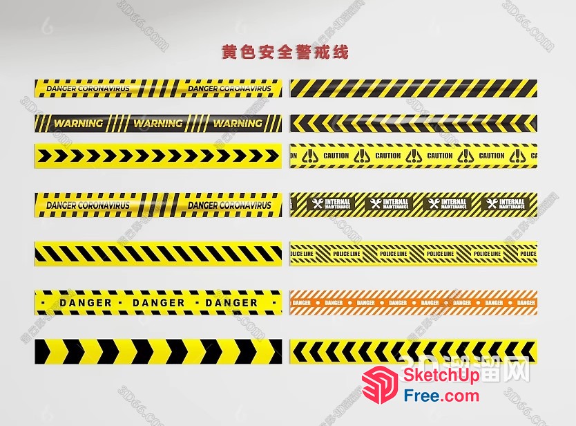 Yellow And Black Warning Stripes 3D SketchUp File