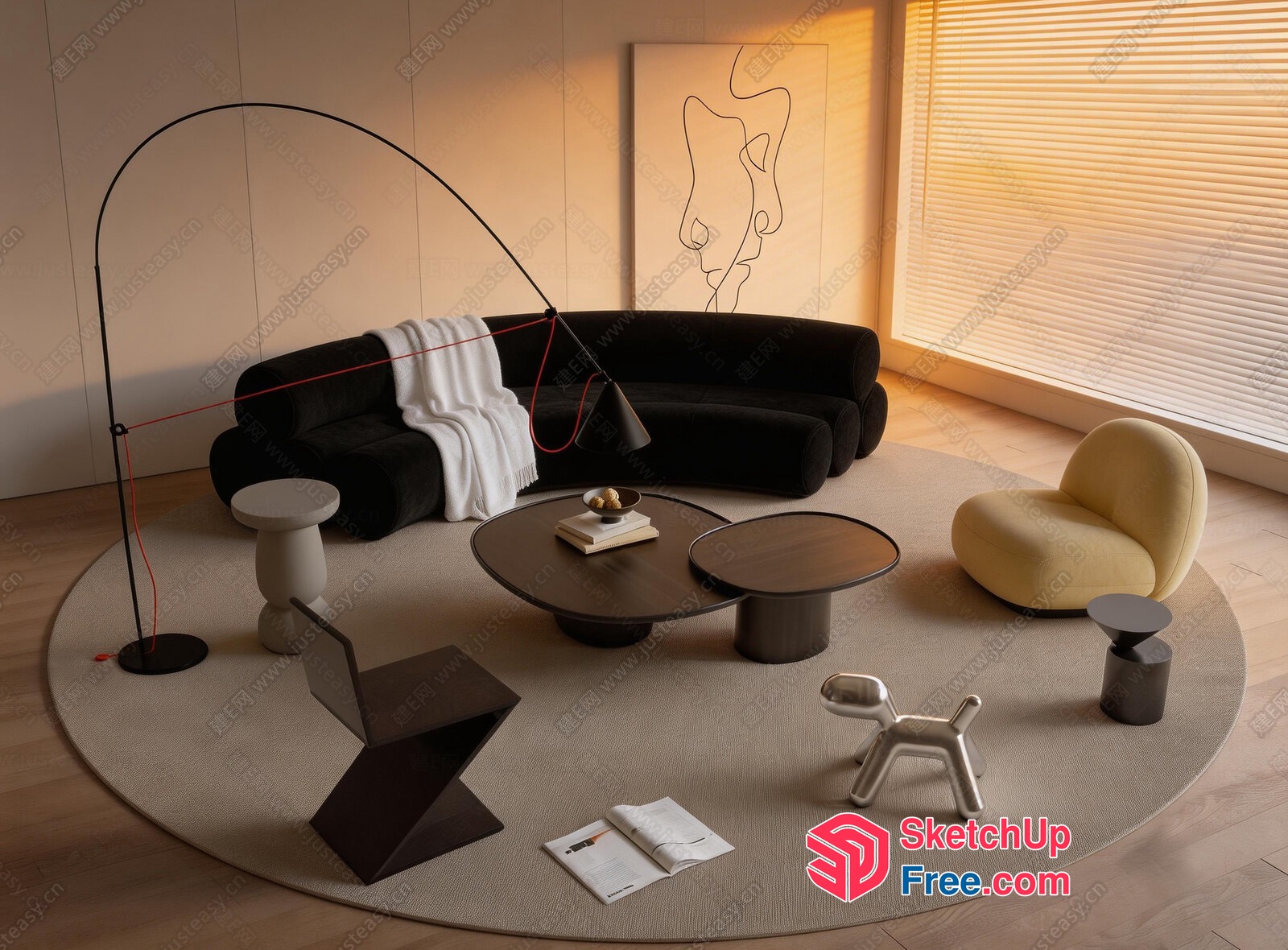 Modern Living Room With Minimalist Furniture And Artwork 3D SketchUp File