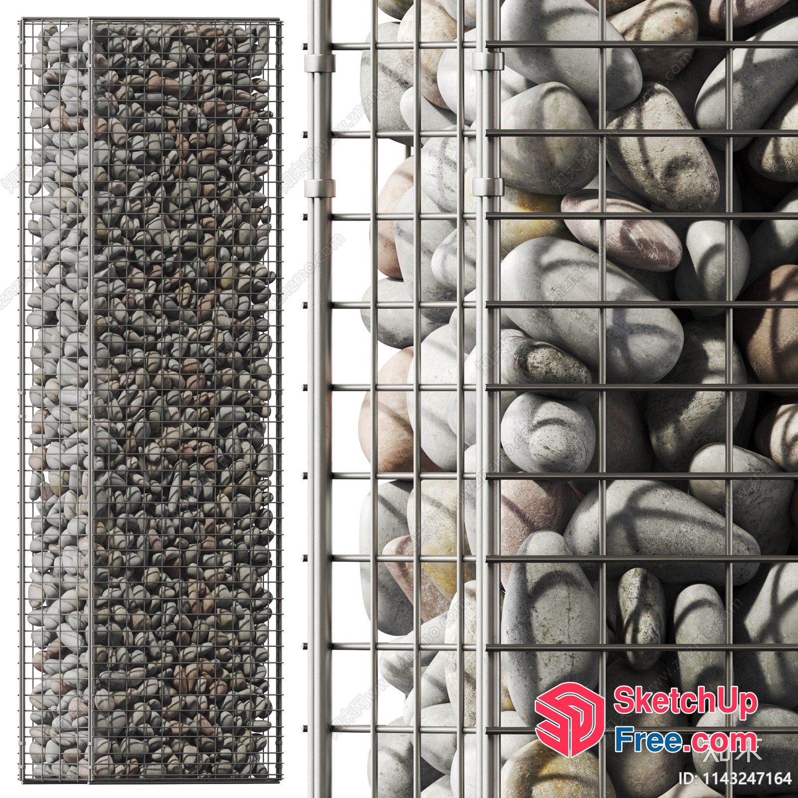 Pebble-Filled Metal Grid Wall 3D SketchUp File