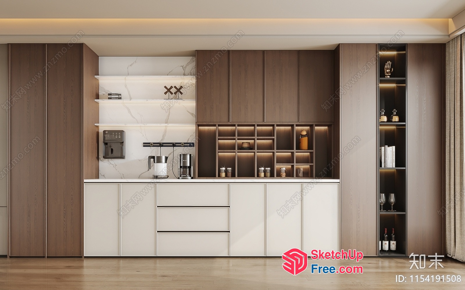 Modern Kitchen With White Countertops And Wood Accents 3D SketchUp File