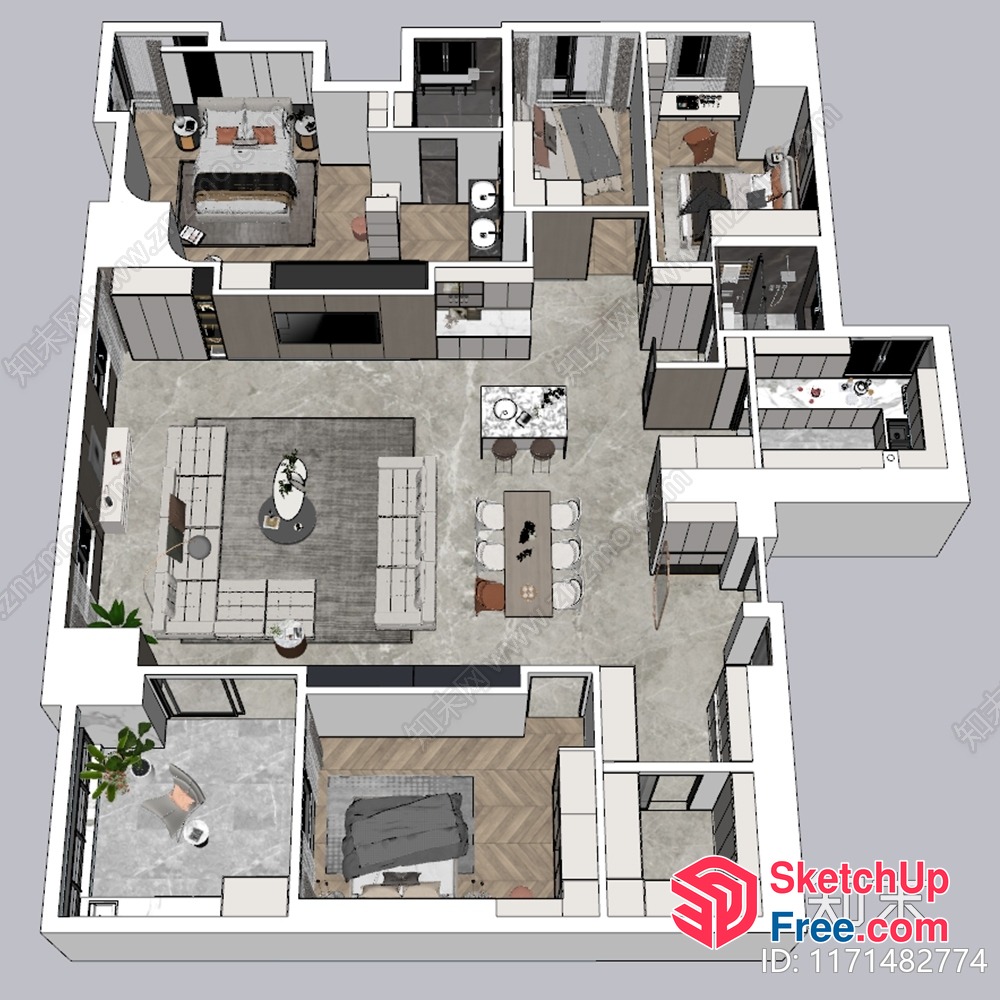 Modern Minimalist Living Space With Natural Light 3D SketchUp File