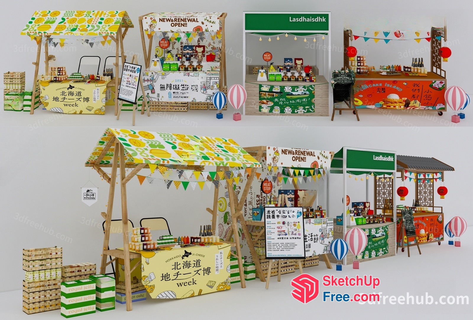 Colorful Food Truck Stand Collection 3D SketchUp File
