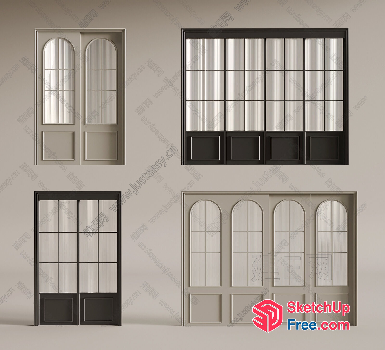 Modern Decorative Wall Panels With Arched Windows 3D SketchUp File