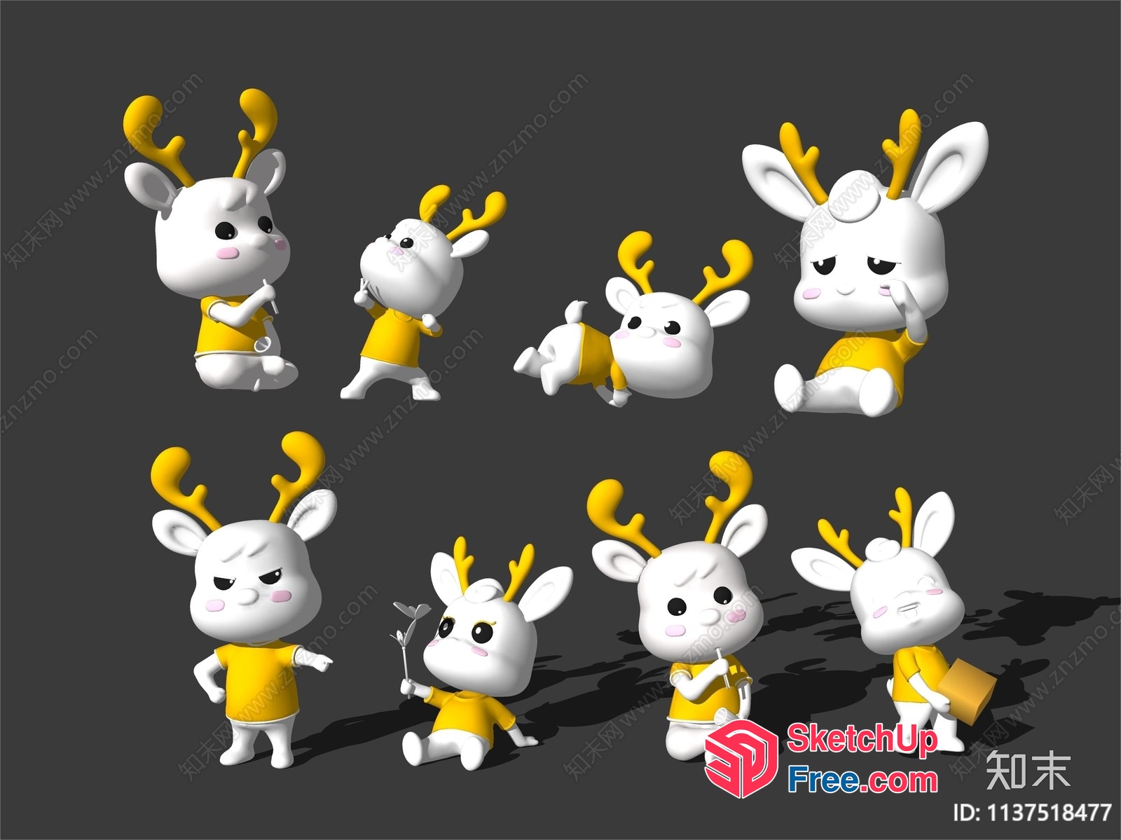 Adorable Cartoon Deer Characters 3D SketchUp File