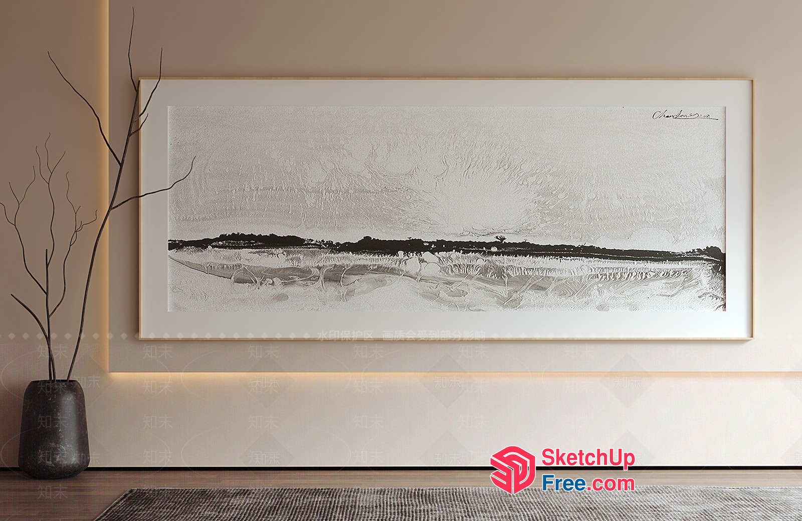 Elegant Minimalist Artwork With Textured Landscape 3D SketchUp File