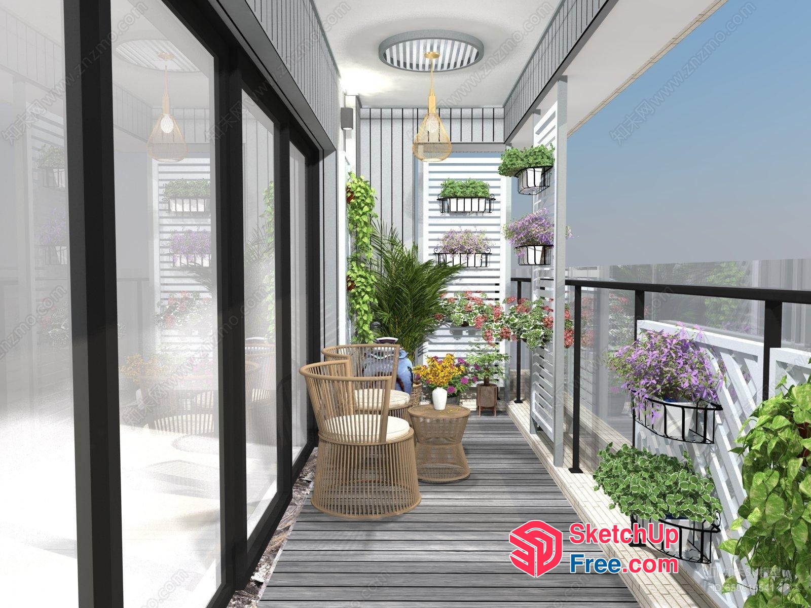 Modern Balcony With Natural And Elegant Decor 3D SketchUp File