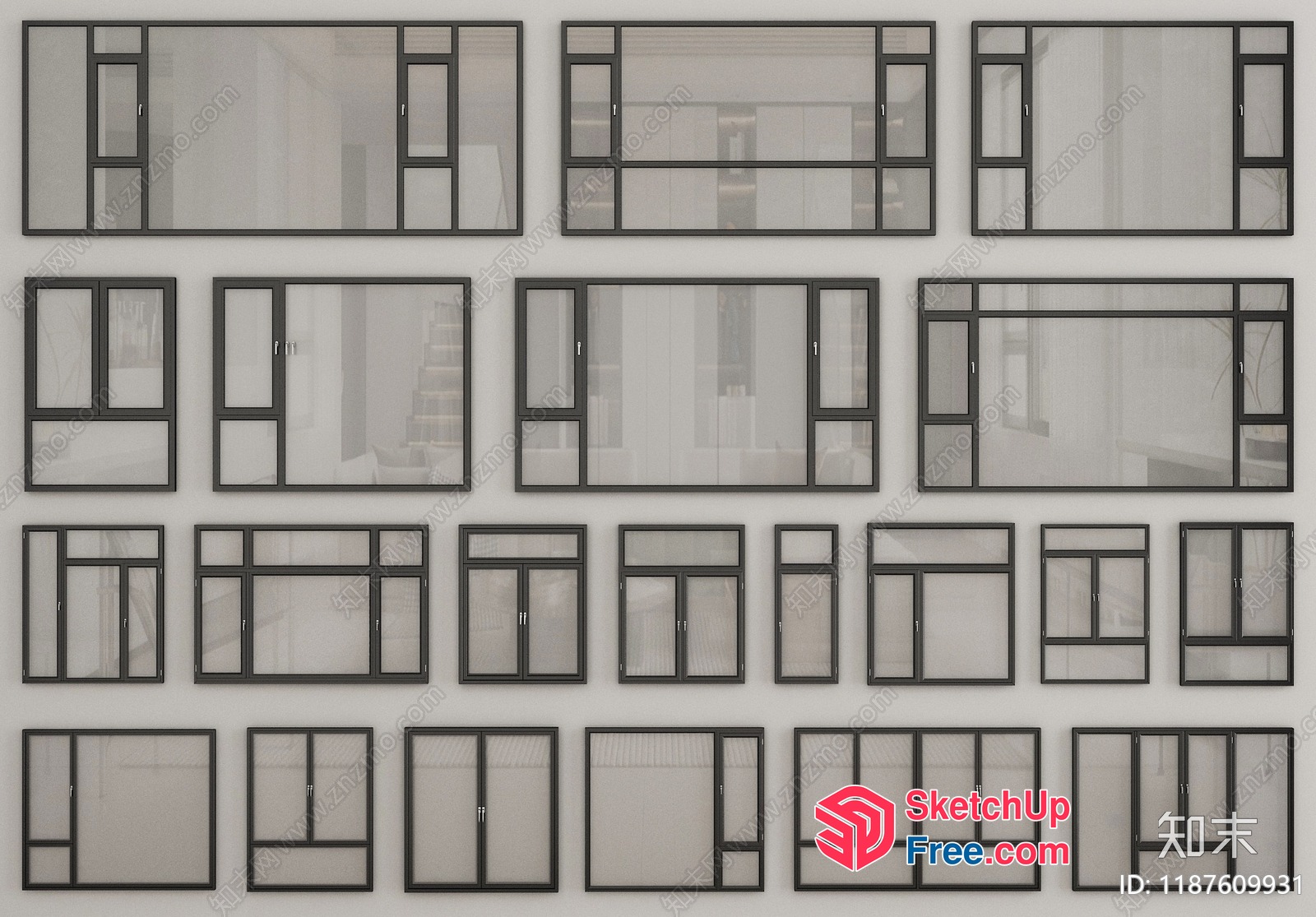 Multiple Types Of Windows And Doors 3D SketchUp File