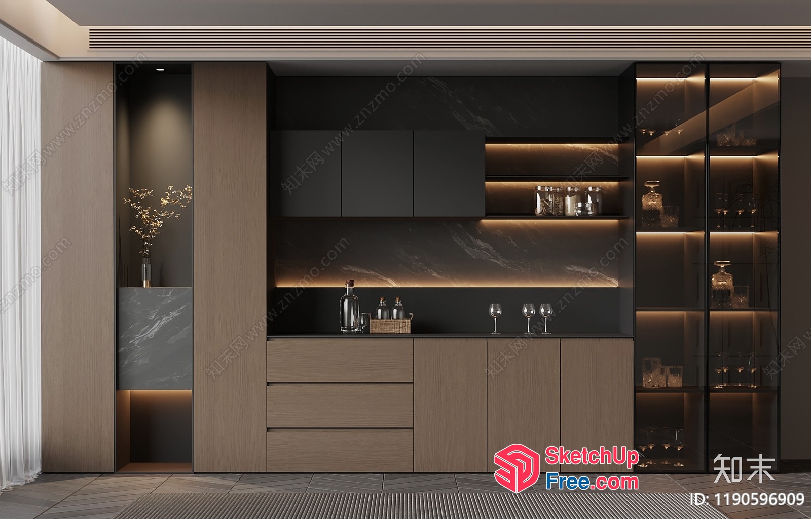 Modern Kitchen Interior With Glass And Wood Accents 3D SketchUp File