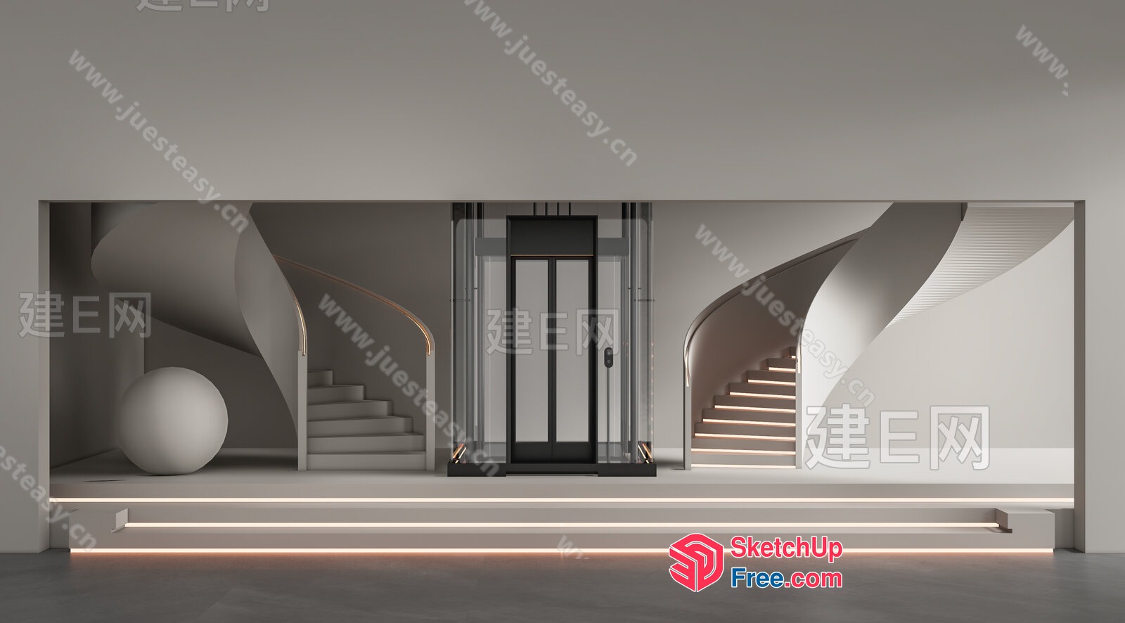 Elegant Staircase And Elevator Entrance 3D SketchUp File