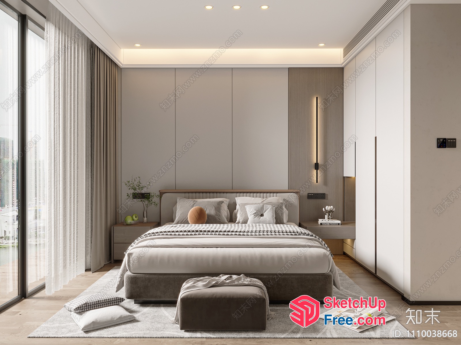 Modern Minimalist Bedroom With Neutral Color Scheme 3D SketchUp File