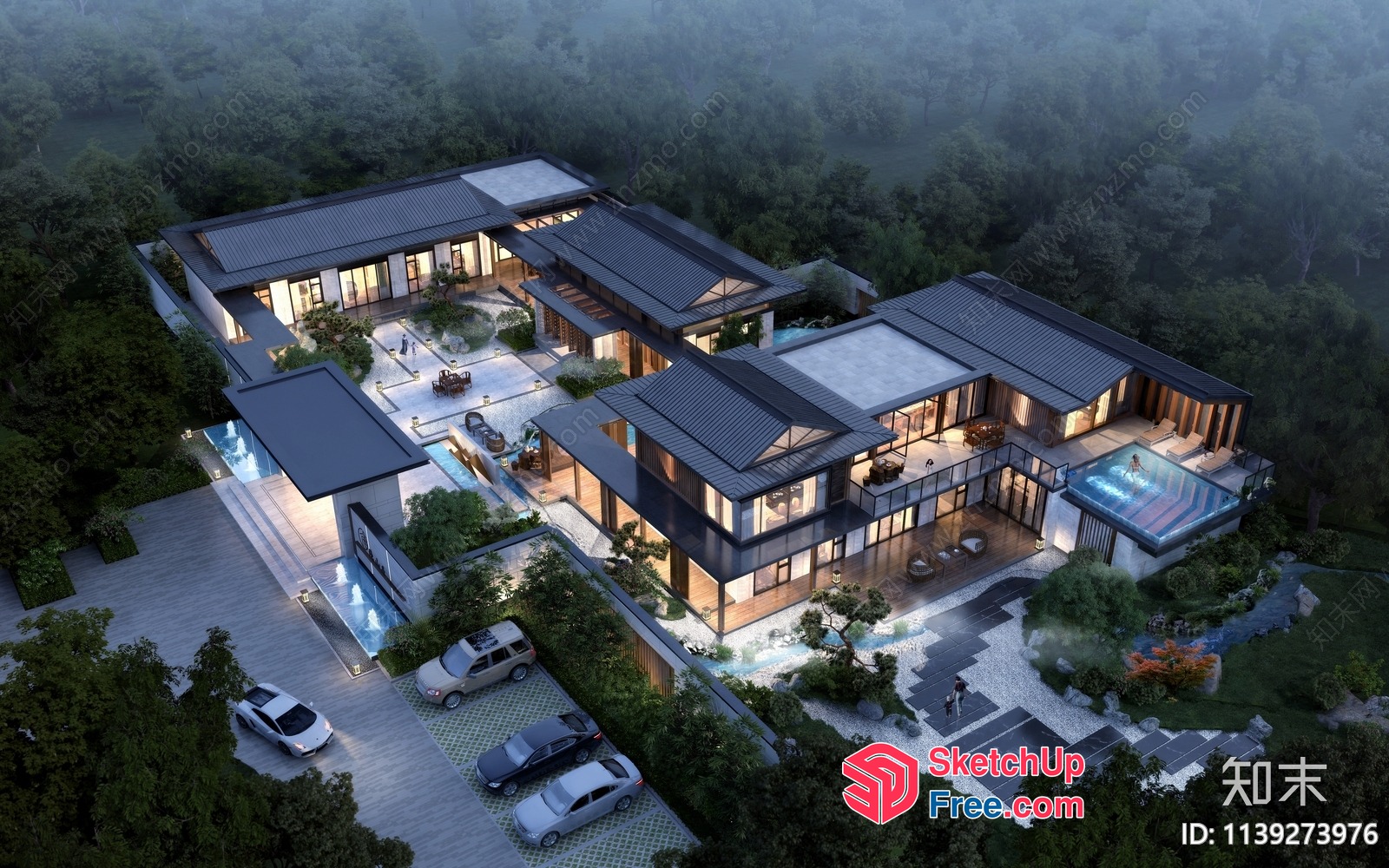 Modern Villa With Multiple Levels And Rooftop Pool 3D SketchUp File