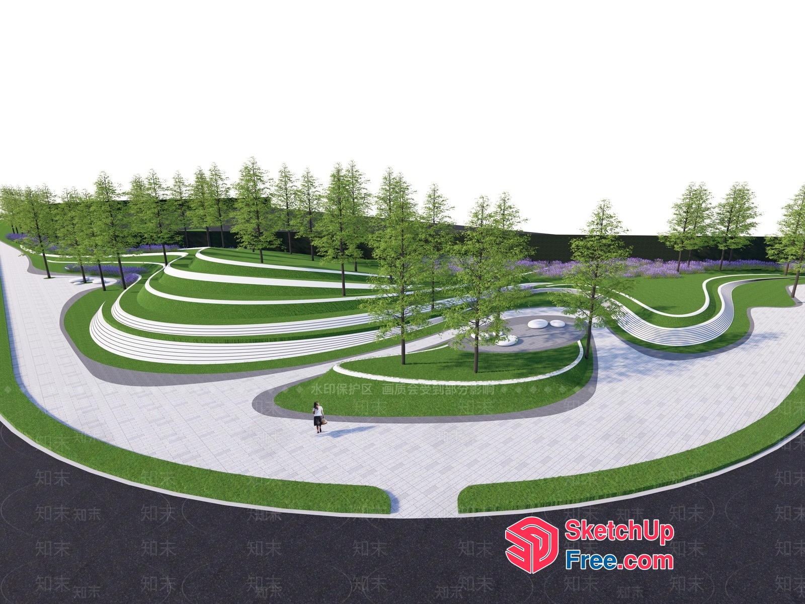 Modern Serpentine Park Landscape Design 3D SketchUp File