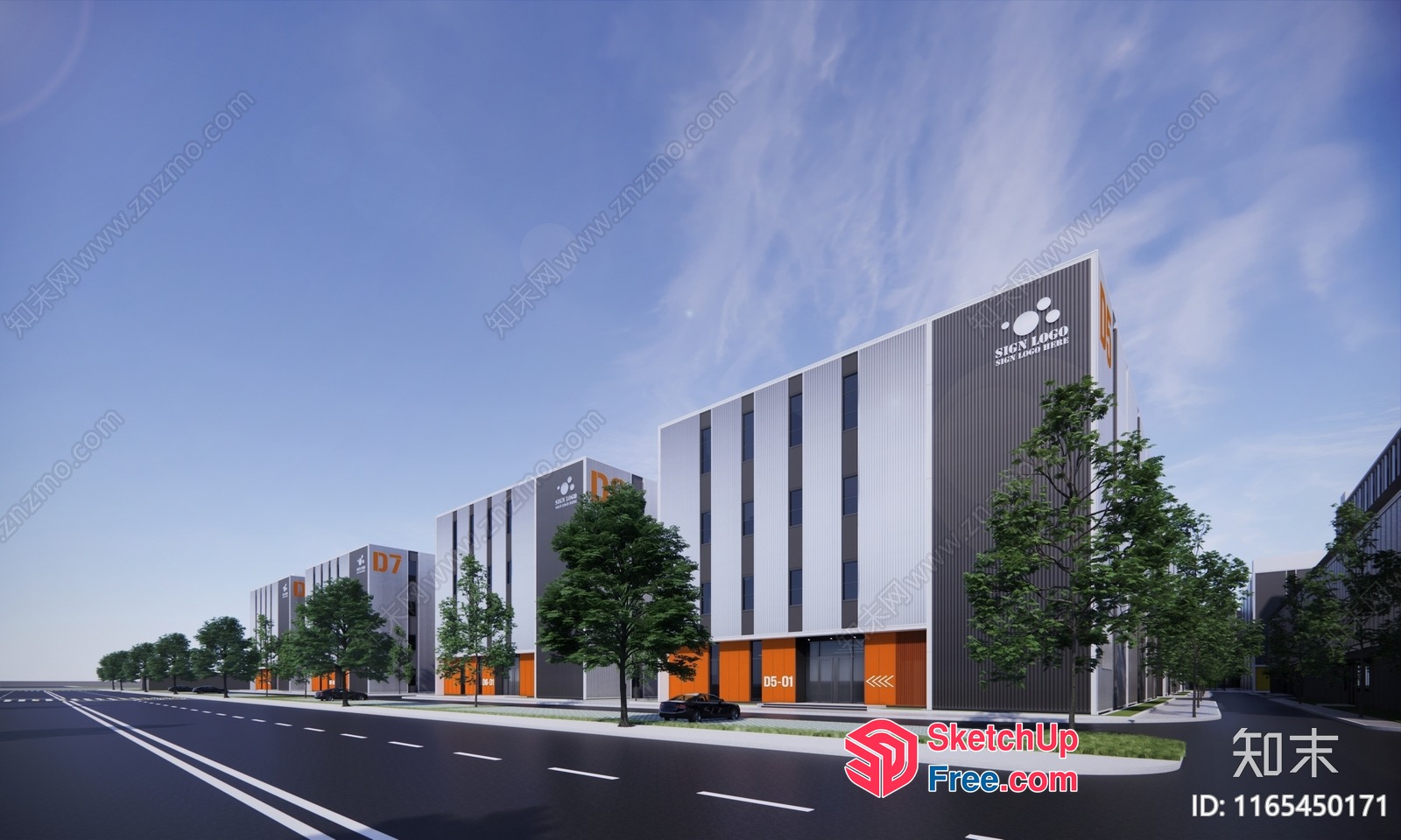 Modern Industrial Park Buildings Exterior 3D SketchUp File