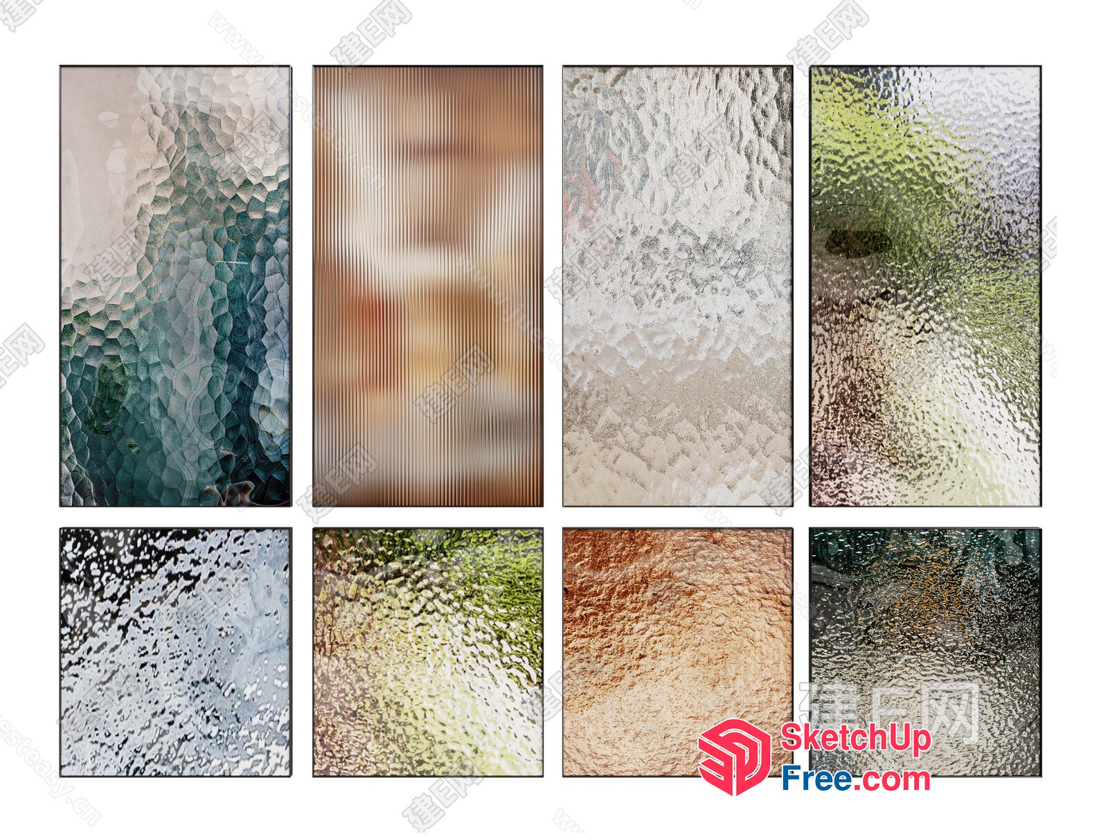 Glass Bricks In Various Textured Patterns 3D SketchUp File