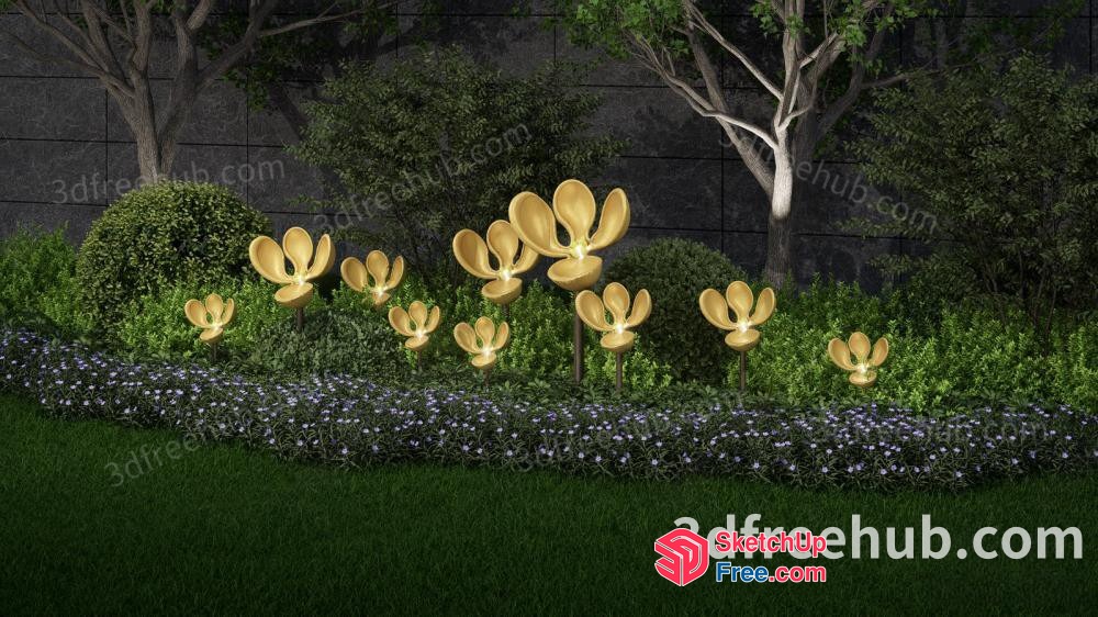 Beautiful Garden Decor With Golden Flowers 3D SketchUp File