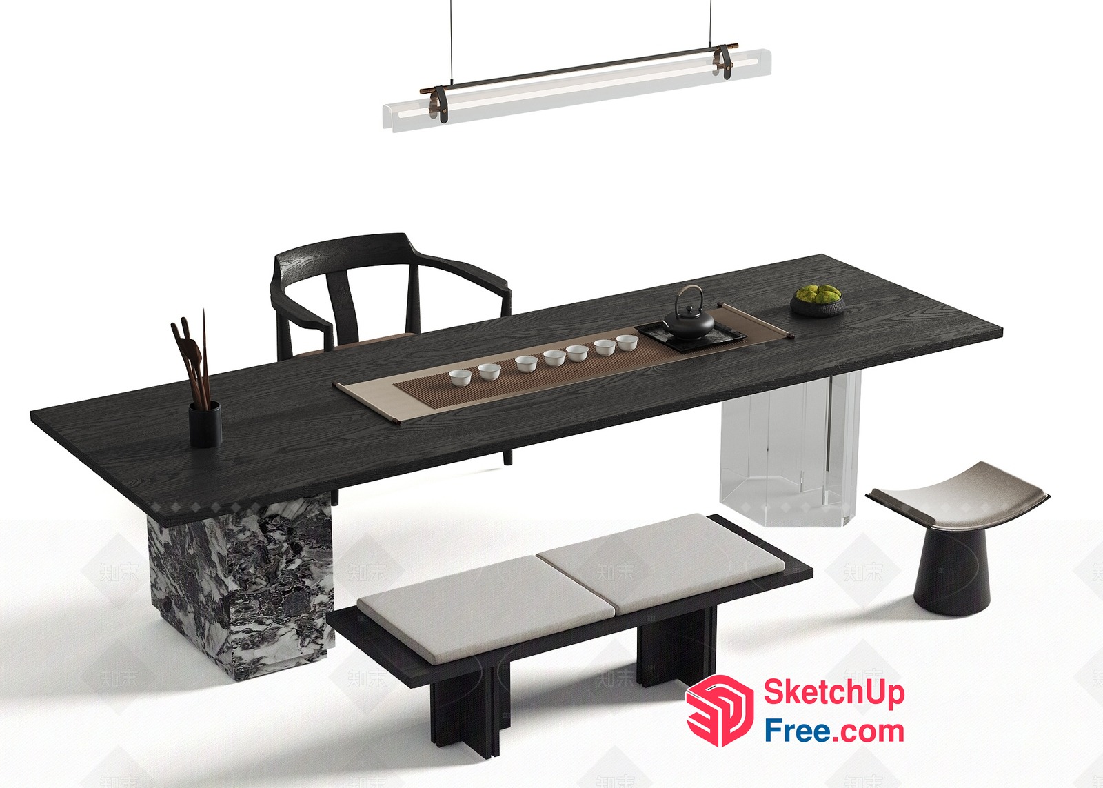 Modern Minimalist Japanese-Inspired Tea Table Set 3D SketchUp File
