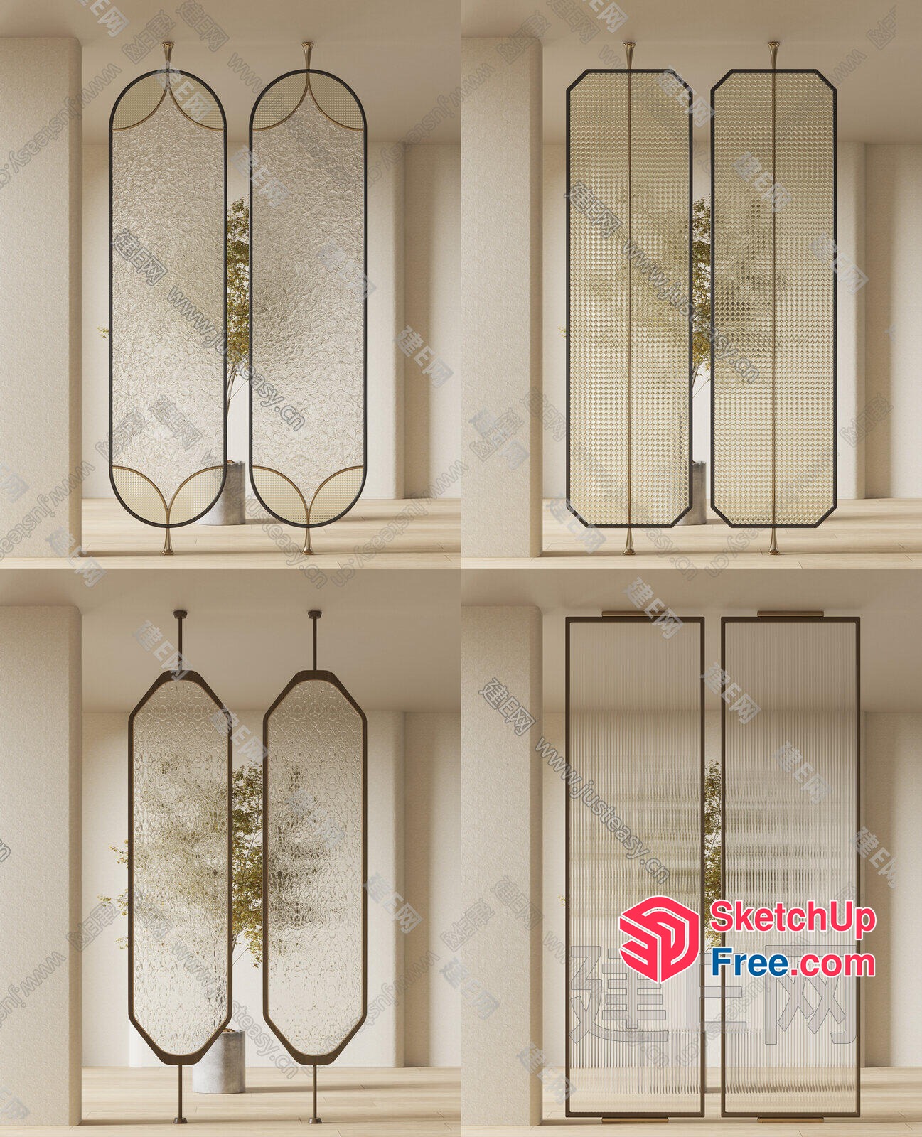 Elegant Partition Screen With Ornate Metalwork 3D SketchUp File